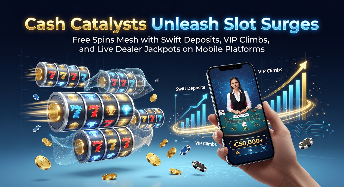 Vibrant mobile screen showing slot reels spinning with free spin bonuses and jackpot meters climbing amid swift deposit notifications