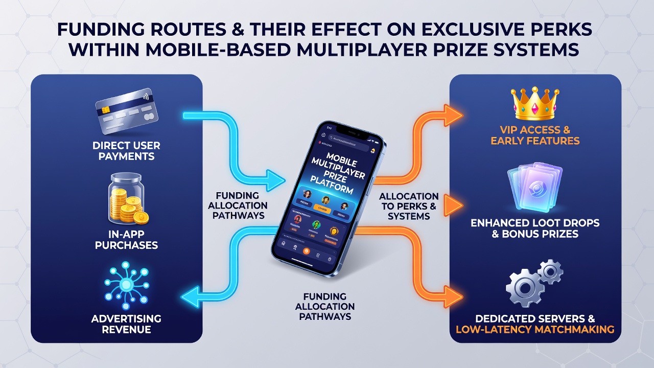 Infographic displaying funding routes mapped to VIP perk structures in mobile prize systems