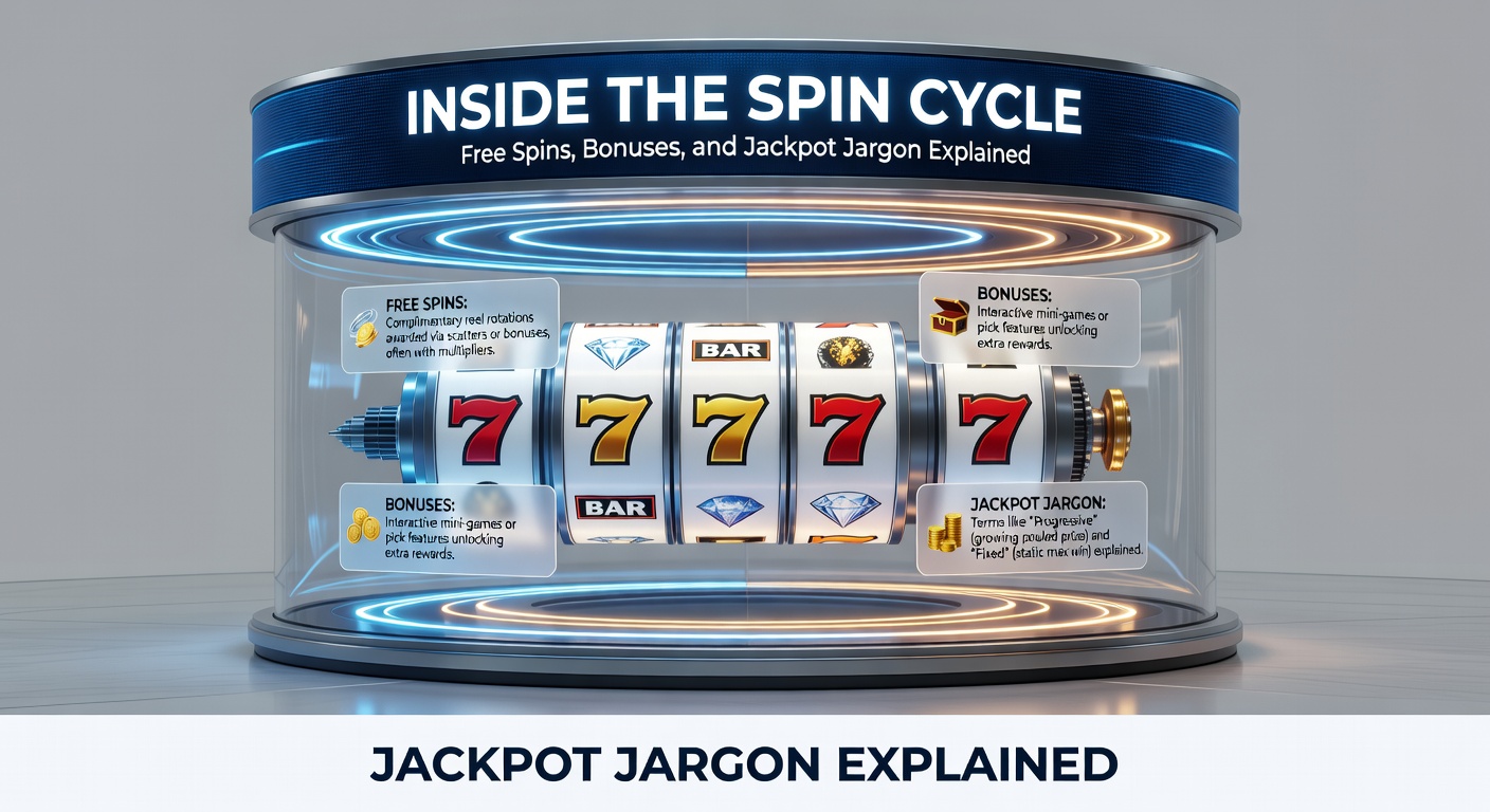 Dynamic casino bonus screen showing stacked free spins, glowing jackpot progress bar, and terms like 'wagering requirements' and 'RTP percentage' displayed amid exploding win animations