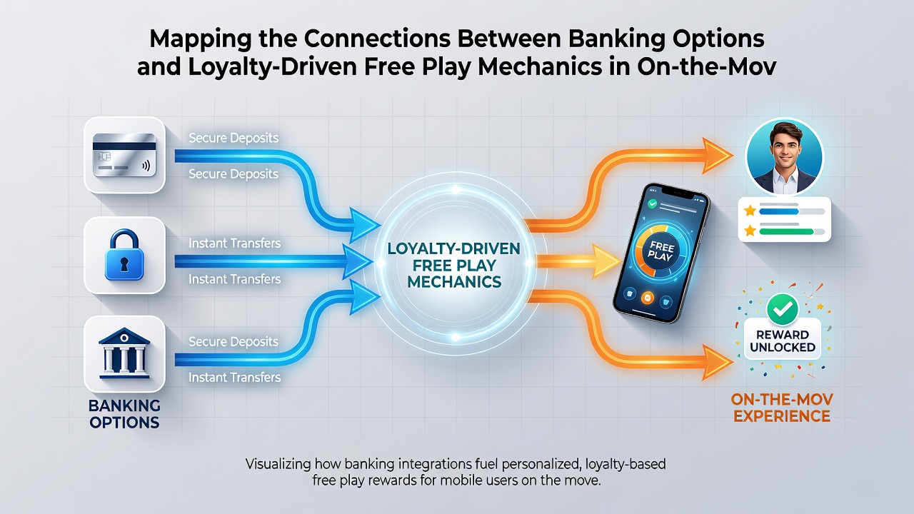 Illustration of loyalty tier progression connected to mobile banking transactions and free play rewards