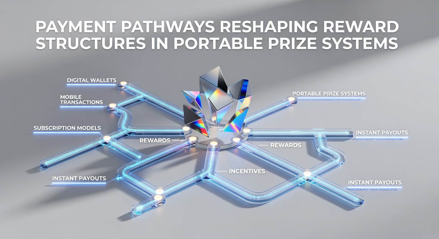 Illustration of mobile payment pathways connecting to reward systems in portable prize platforms