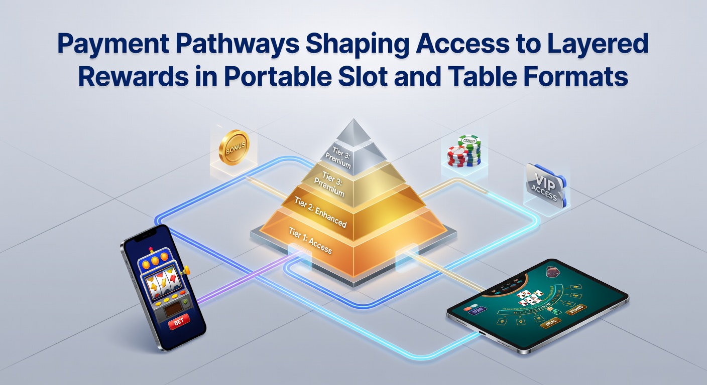Portable device screen showing active layered rewards triggered through different payment methods in slot and table formats