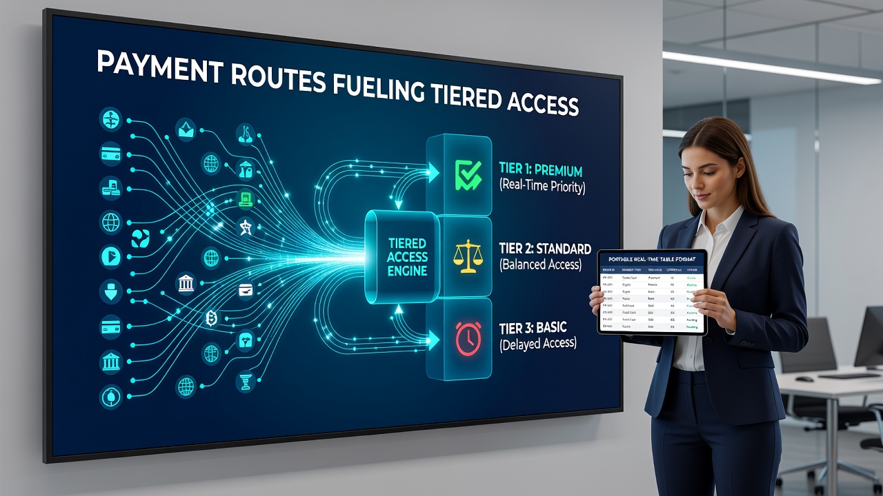 Diagram showing data flow between payment routes and real-time portable tables