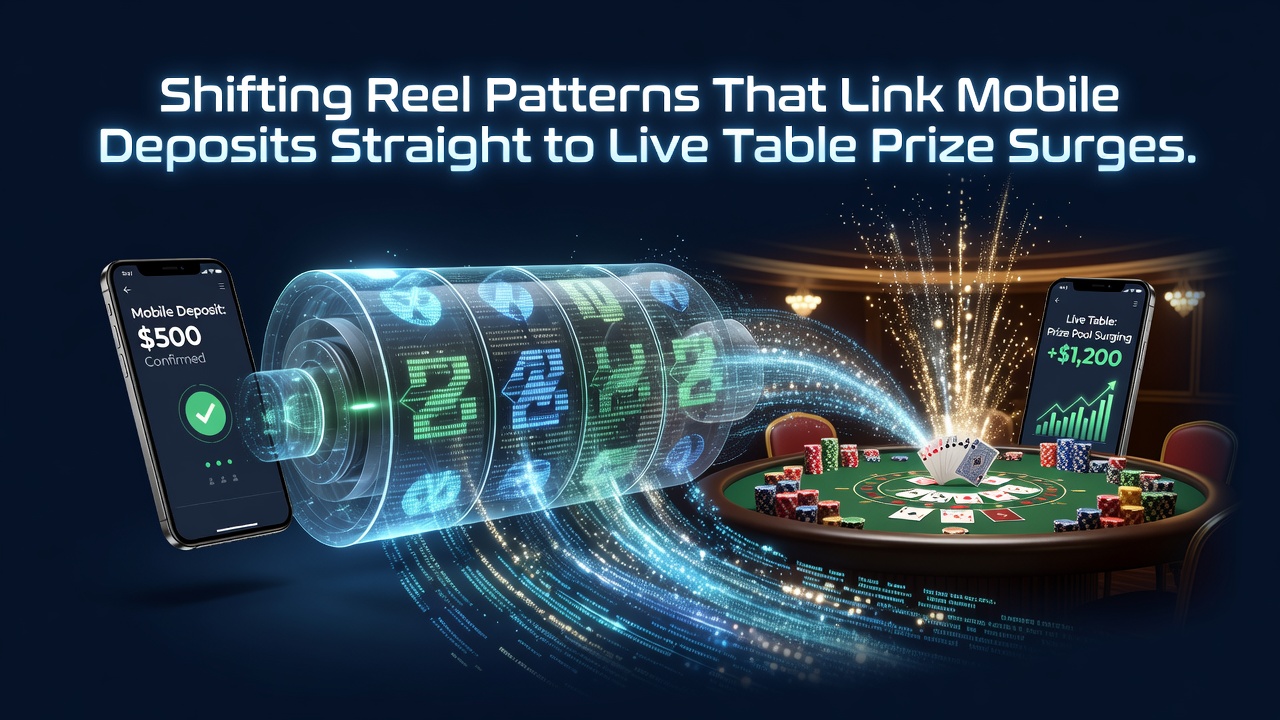 Mobile deposit interface showing reel adjustments flowing into live dealer prize tracking systems