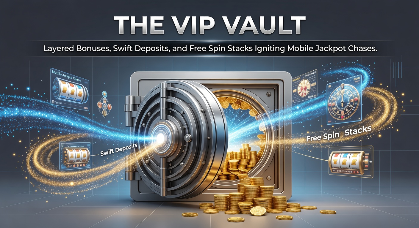 Vibrant mobile casino screen displaying layered VIP bonuses and a stacking free spins meter next to a progressive jackpot counter